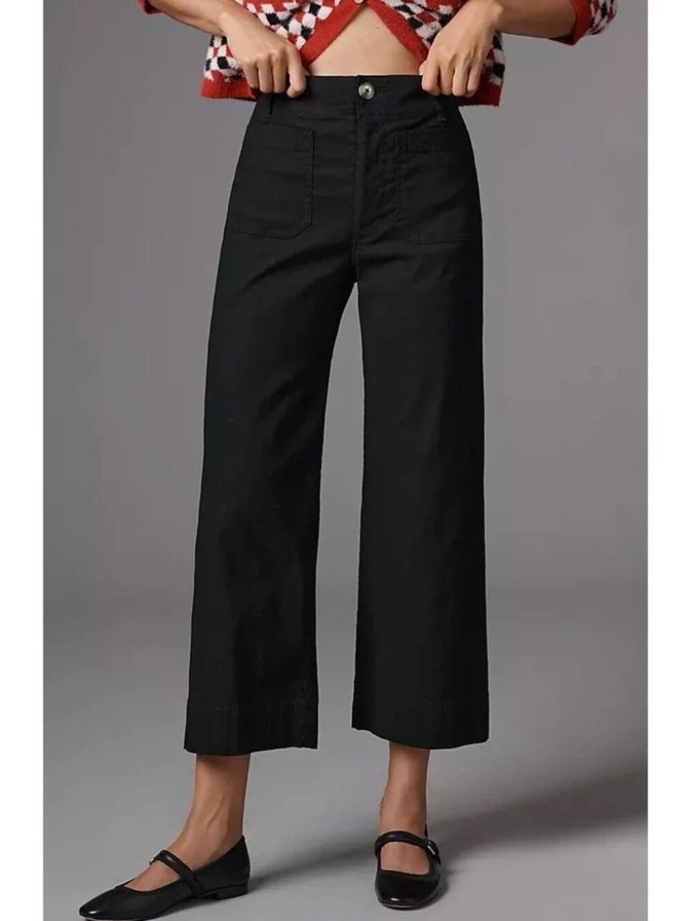 Anthropologie Maeve Colette Pants Women's 30 Black Stretch Linen Blend Wide Leg